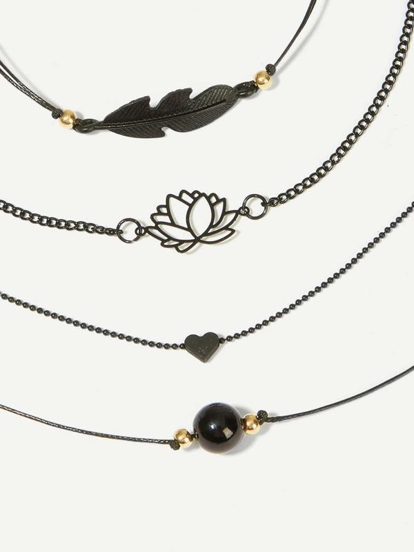 Lotus & Feather Bracelet Set 4pcs
