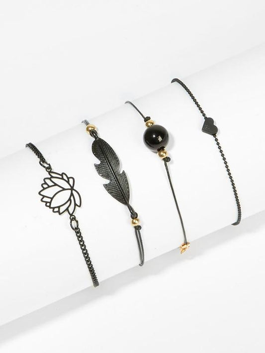 Lotus & Feather Bracelet Set 4pcs