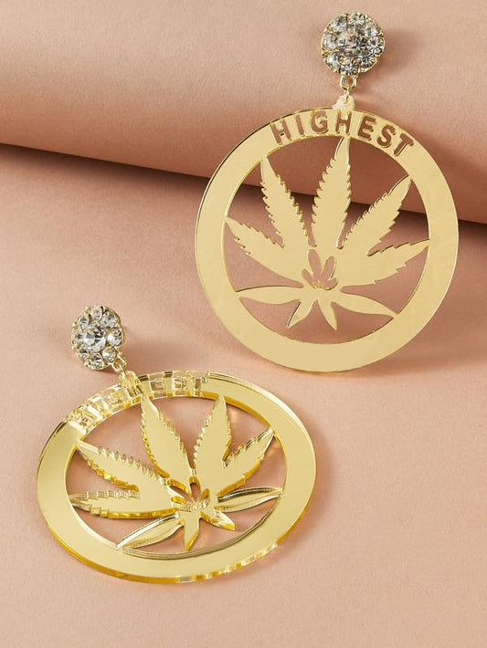 1pair Rhinestone Decor Maple Leaf Drop Earrings