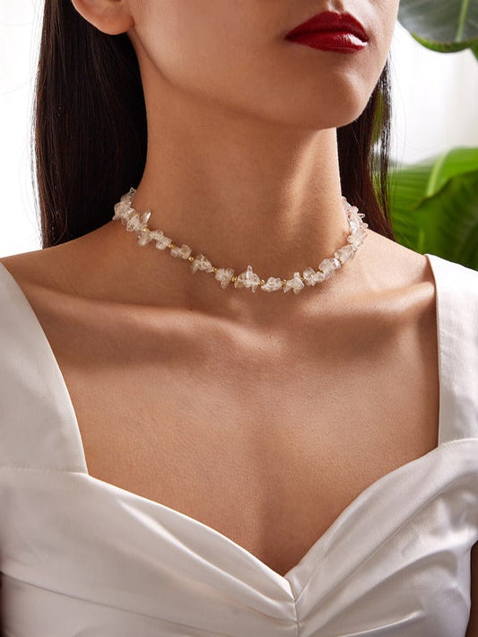 1pc Transparent Stone Decor Necklace