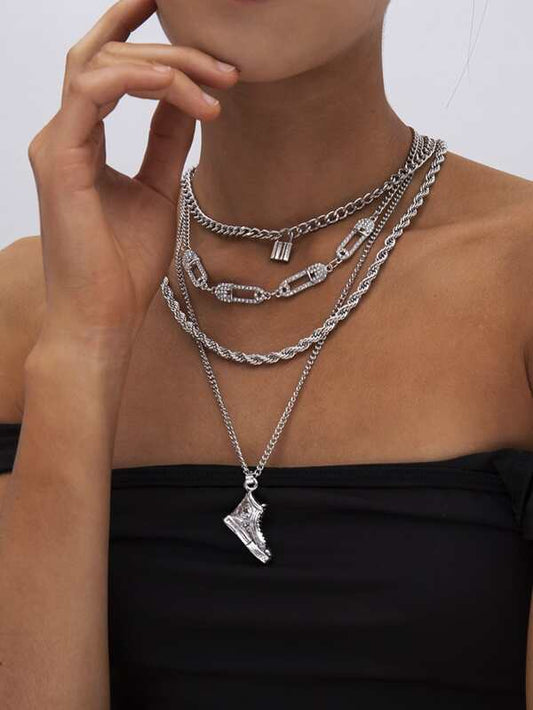 4pcs Lock Charm Necklace