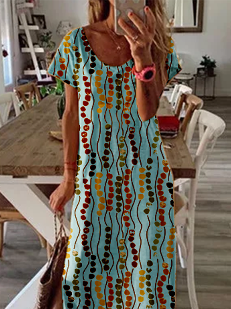 Loose Round Neck Short Sleeve Printed Dress