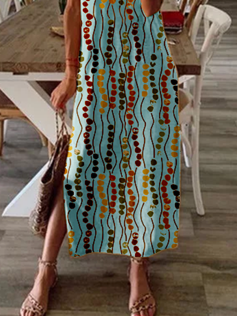Loose Round Neck Short Sleeve Printed Dress