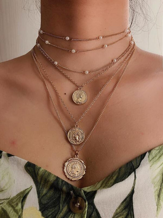 4pcs Coin Charm Necklace