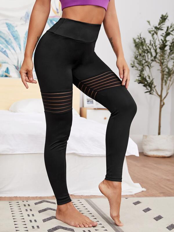 Contrast Mesh Trim Sports Leggings