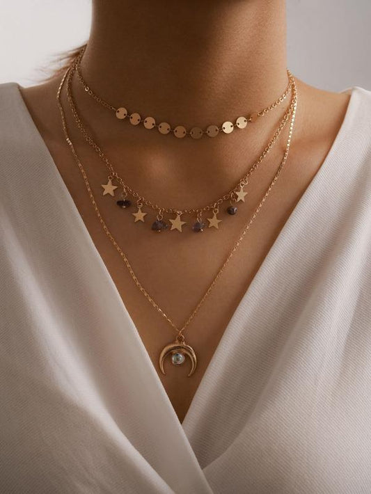 Moon & Star Charm Layered Necklace