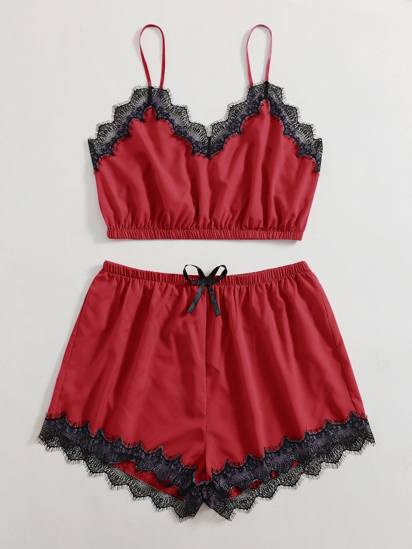 Plus Contrast Lace Bow Front PJ Set