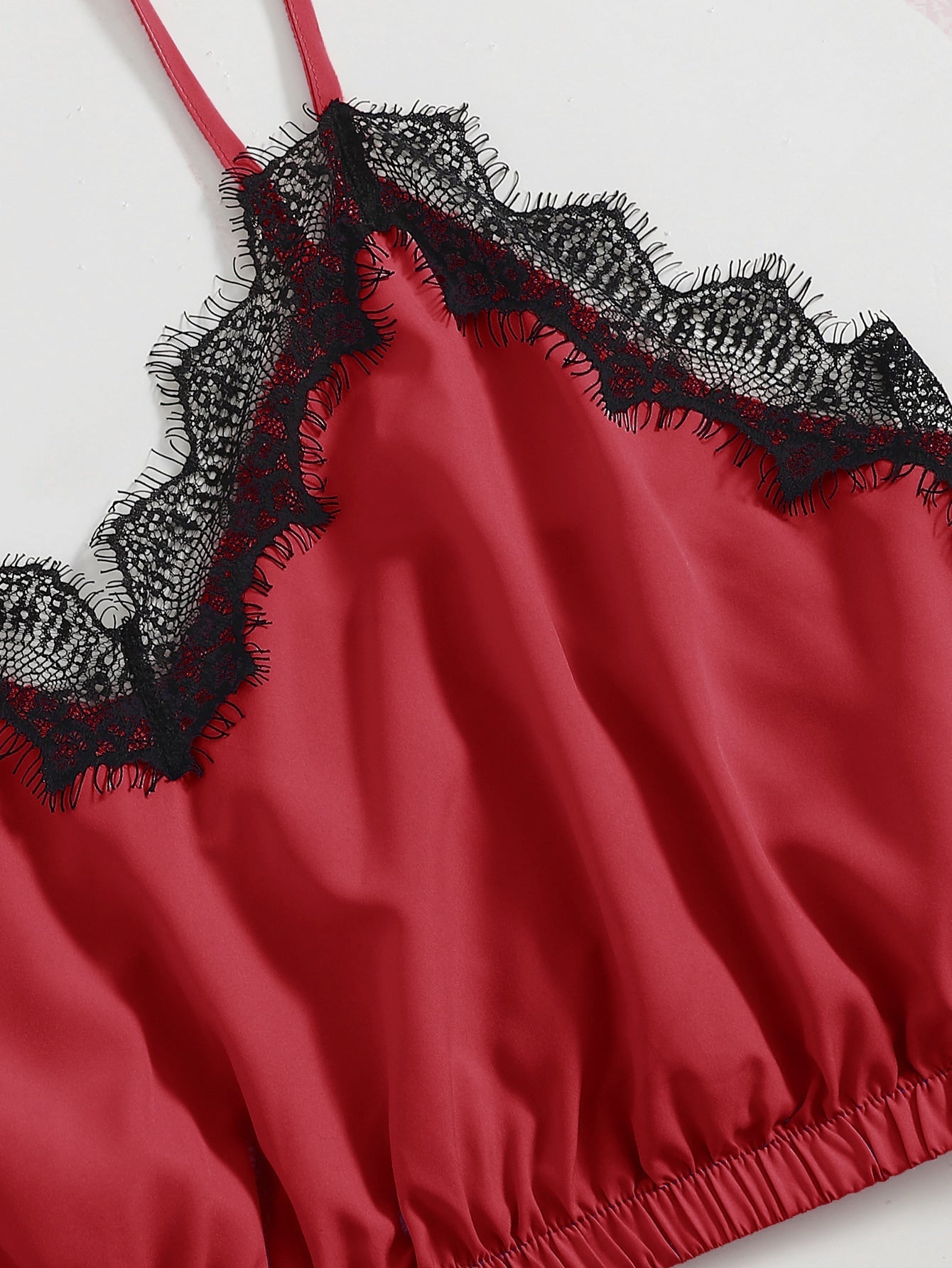 Plus Contrast Lace Bow Front PJ Set