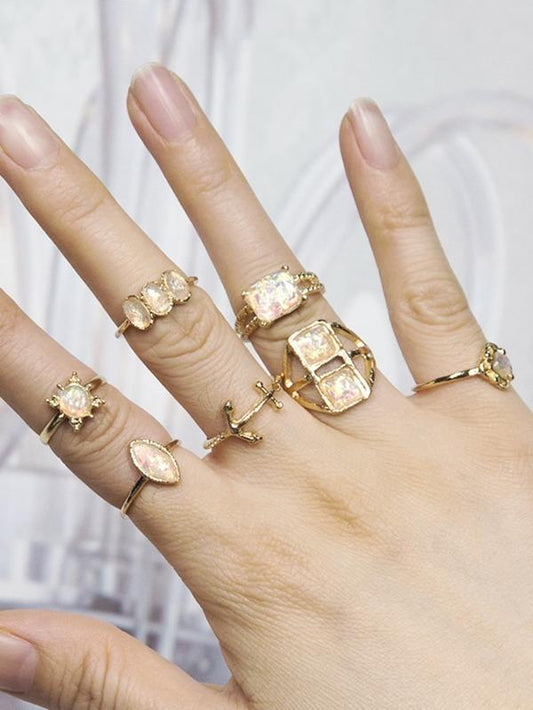 7pcs Gemstone Decor Ring