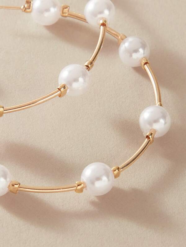 1pair Faux Pearl Decor Cuff Hoop Earrings - INS | Online Fashion Free Shipping Clothing, Dresses, Tops, Shoes