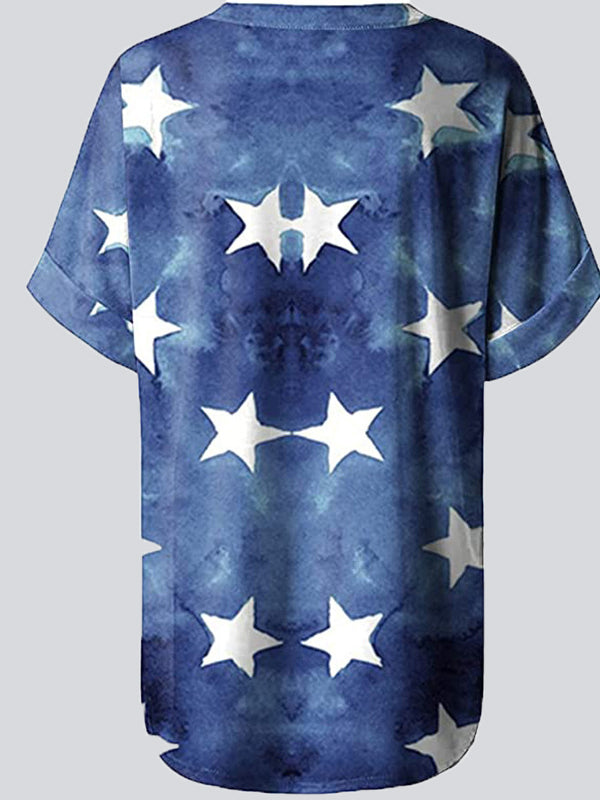 Casual Print V Neck Short Sleeve T-shirt