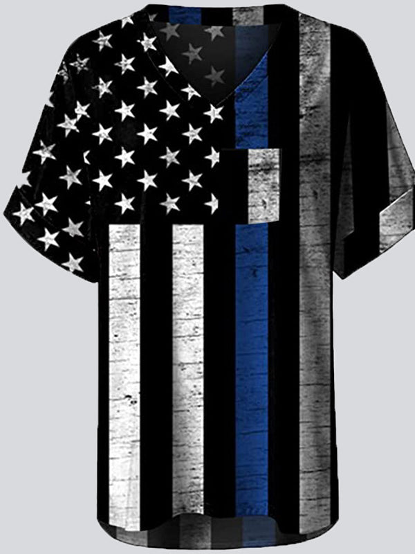 Casual Print V Neck Short Sleeve T-shirt