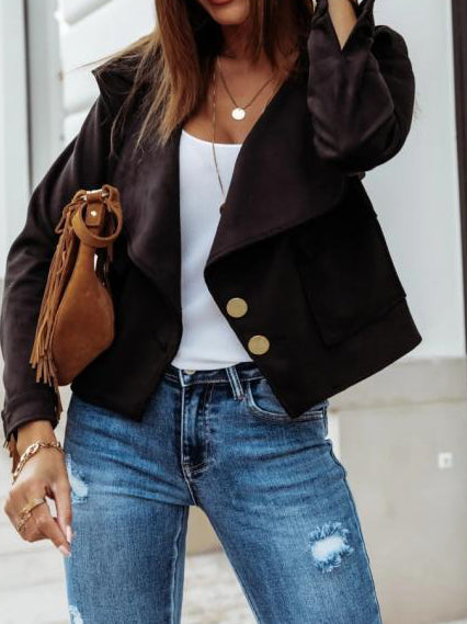Women's Jackets Fashion Lapel Button Crop Jacket