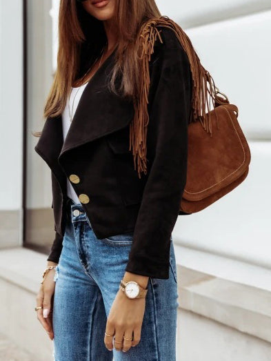 Women's Jackets Fashion Lapel Button Crop Jacket