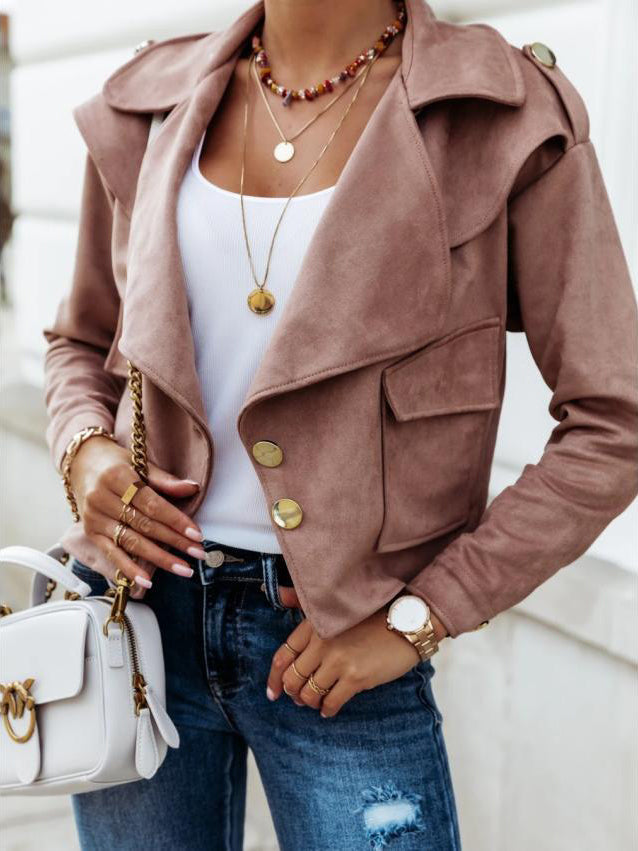 Women's Jackets Fashion Lapel Button Crop Jacket