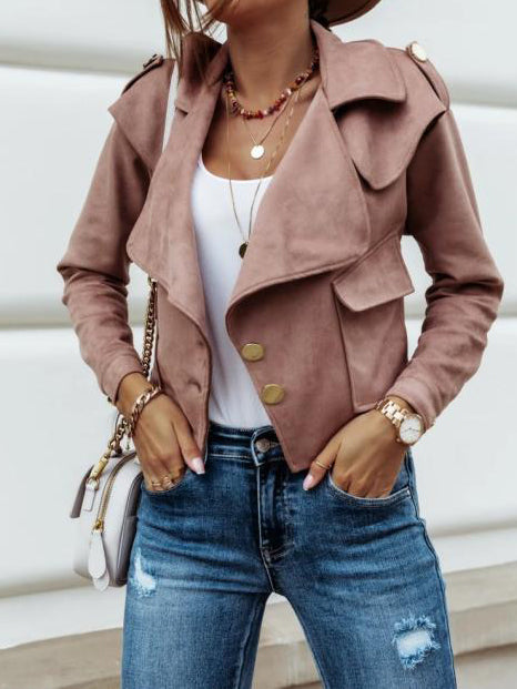 Women's Jackets Fashion Lapel Button Crop Jacket