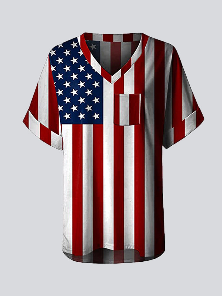 Casual Print V Neck Short Sleeve T-shirt