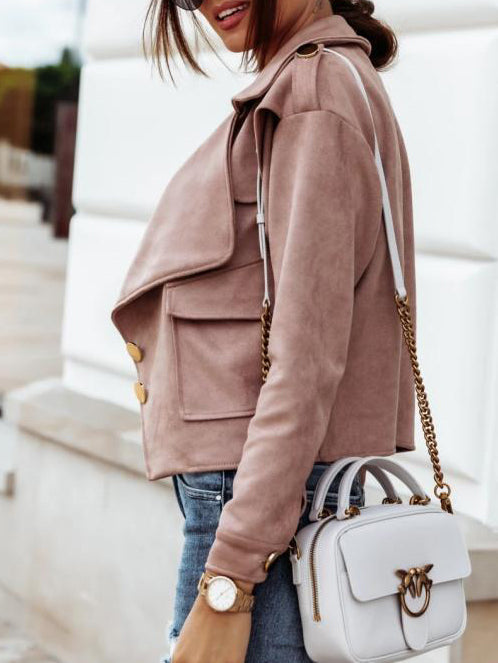 Women's Jackets Fashion Lapel Button Crop Jacket