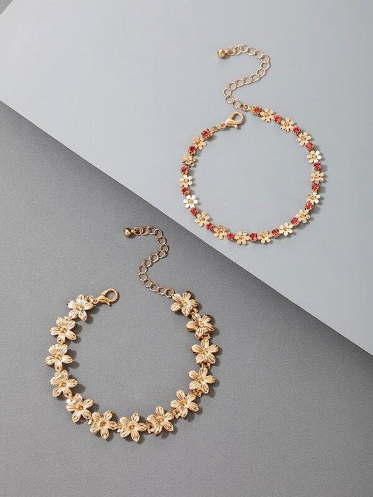 2pcs Rhinestone Flower Decor Bracelet - INS | Online Fashion Free Shipping Clothing, Dresses, Tops, Shoes