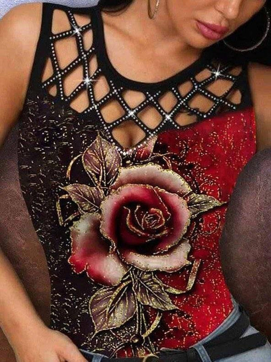 3D Rose Hollow Crew Neck Tank Top - Tanks - INS | Online Fashion Free Shipping Clothing, Dresses, Tops, Shoes - 03/06/2021 - Category_Tanks - Color_Blue