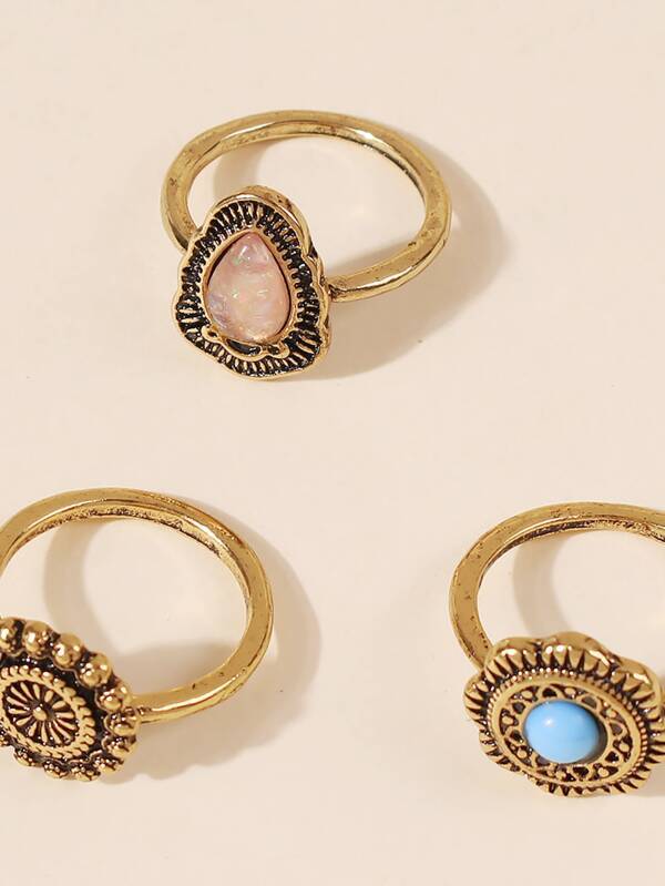 3pcs Bohemian Geo Decor Ring - INS | Online Fashion Free Shipping Clothing, Dresses, Tops, Shoes