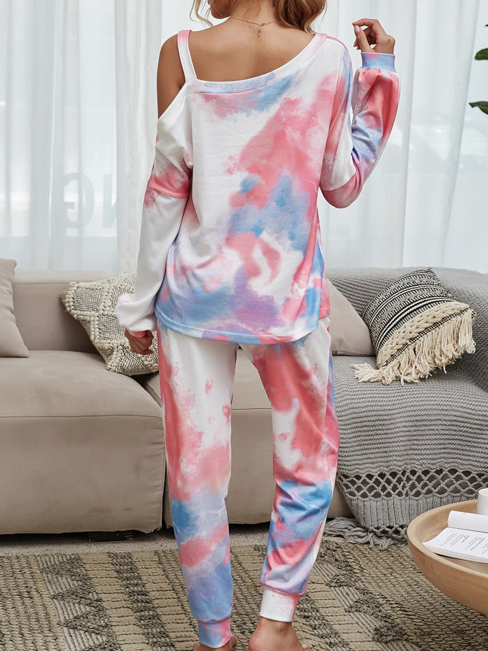 Women's Set Long Sleeve Round Neck Strapless Tie-Dye Two-Piece Suit