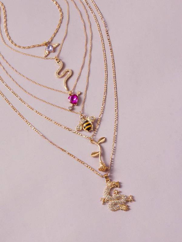 6pcs Rose & Bee Charm Necklace - INS | Online Fashion Free Shipping Clothing, Dresses, Tops, Shoes