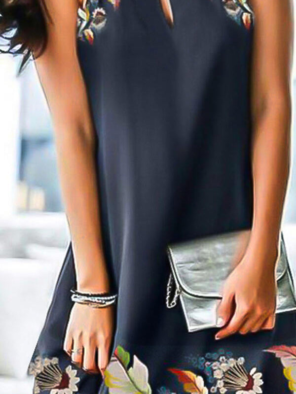 Printed Sleeveless V-neck Casual Mini Dress