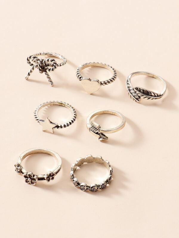 7pcs Star & Bow Decor Ring - INS | Online Fashion Free Shipping Clothing, Dresses, Tops, Shoes