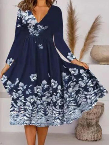 Women's Dresses Floral Print V-Neck Long Sleeve Dress