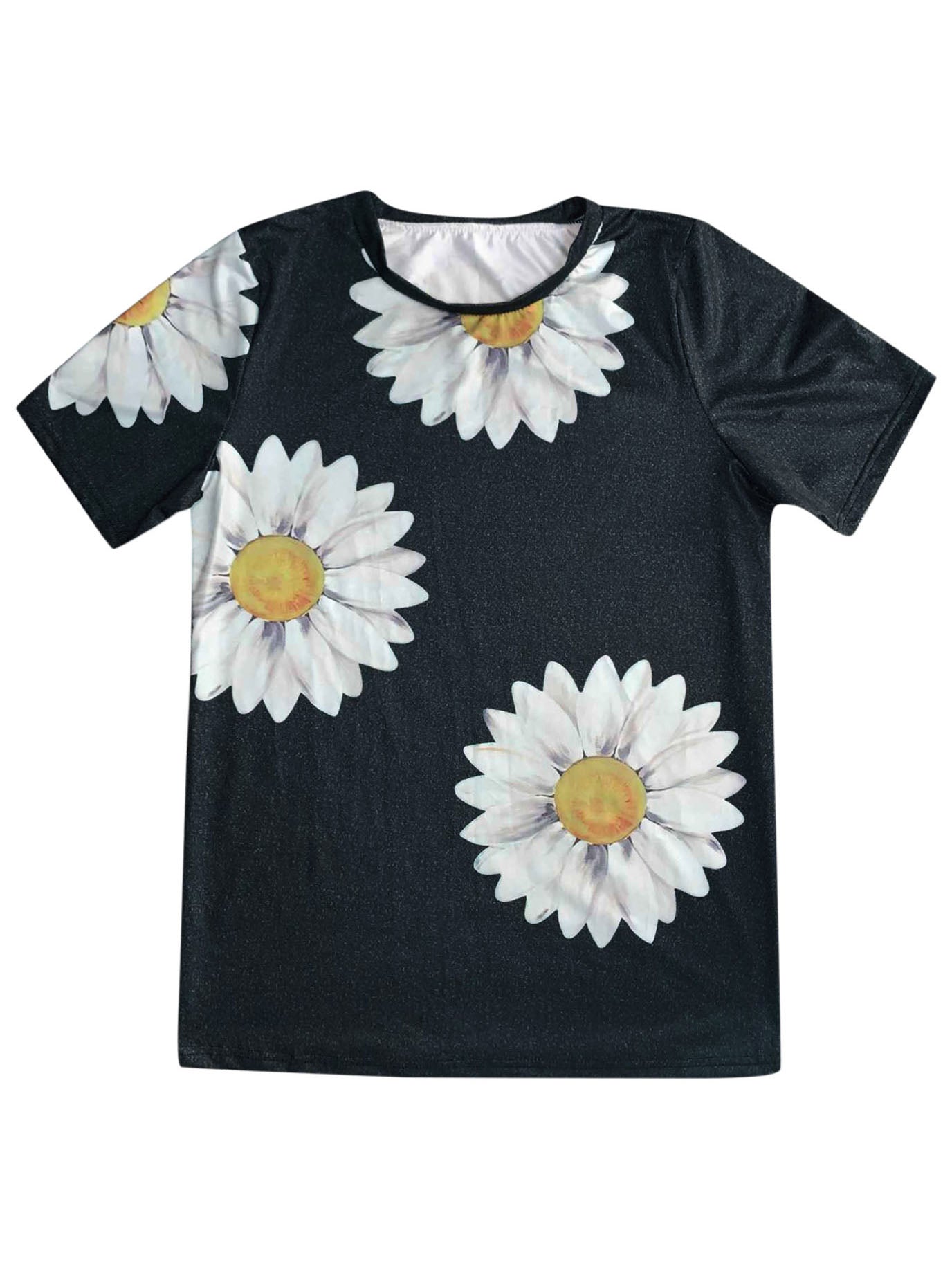 Daisy Print Round Neck Short Sleeve T-Shirt