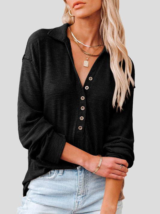 Lapel Fashion Buttoned Long Sleeve Blouses