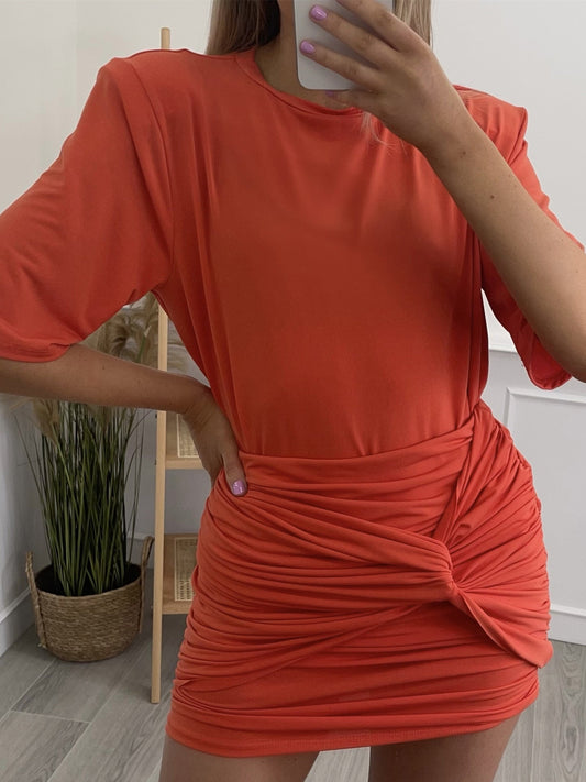 Women's Sets Short Sleeve Ruched Mini Skirts Two-Piece Set