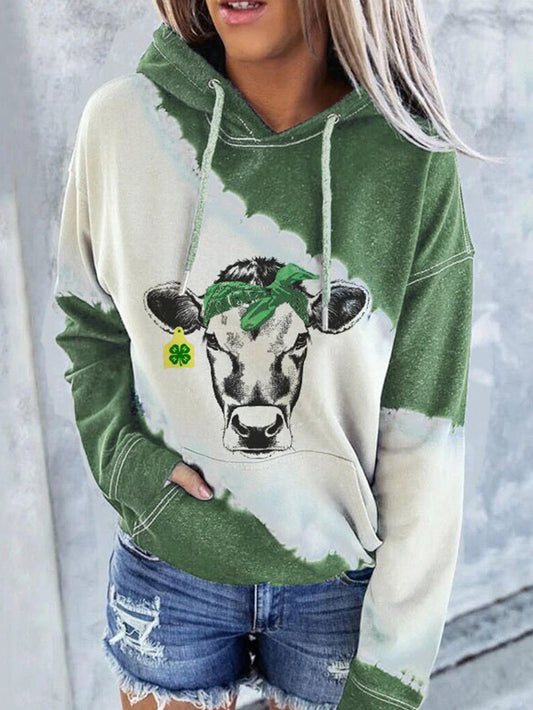 Women's Hoodies Cow Print Pocket Long Sleeve Hoody