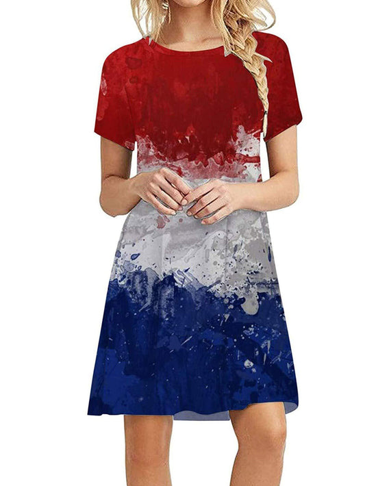 Printed Round Neck Short Sleeve Dress