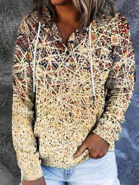 Women's Hoodies Casual Printed Pocket Long Sleeve Drawstring Hoodie