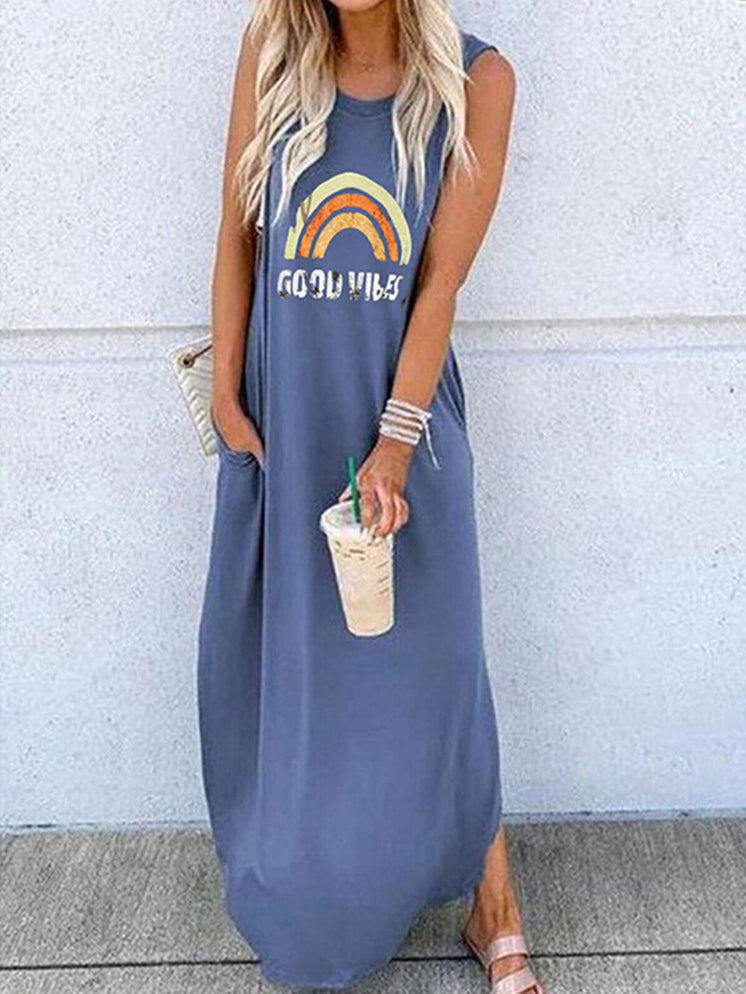 Round Neck Short Sleeve Loose Casual Dress