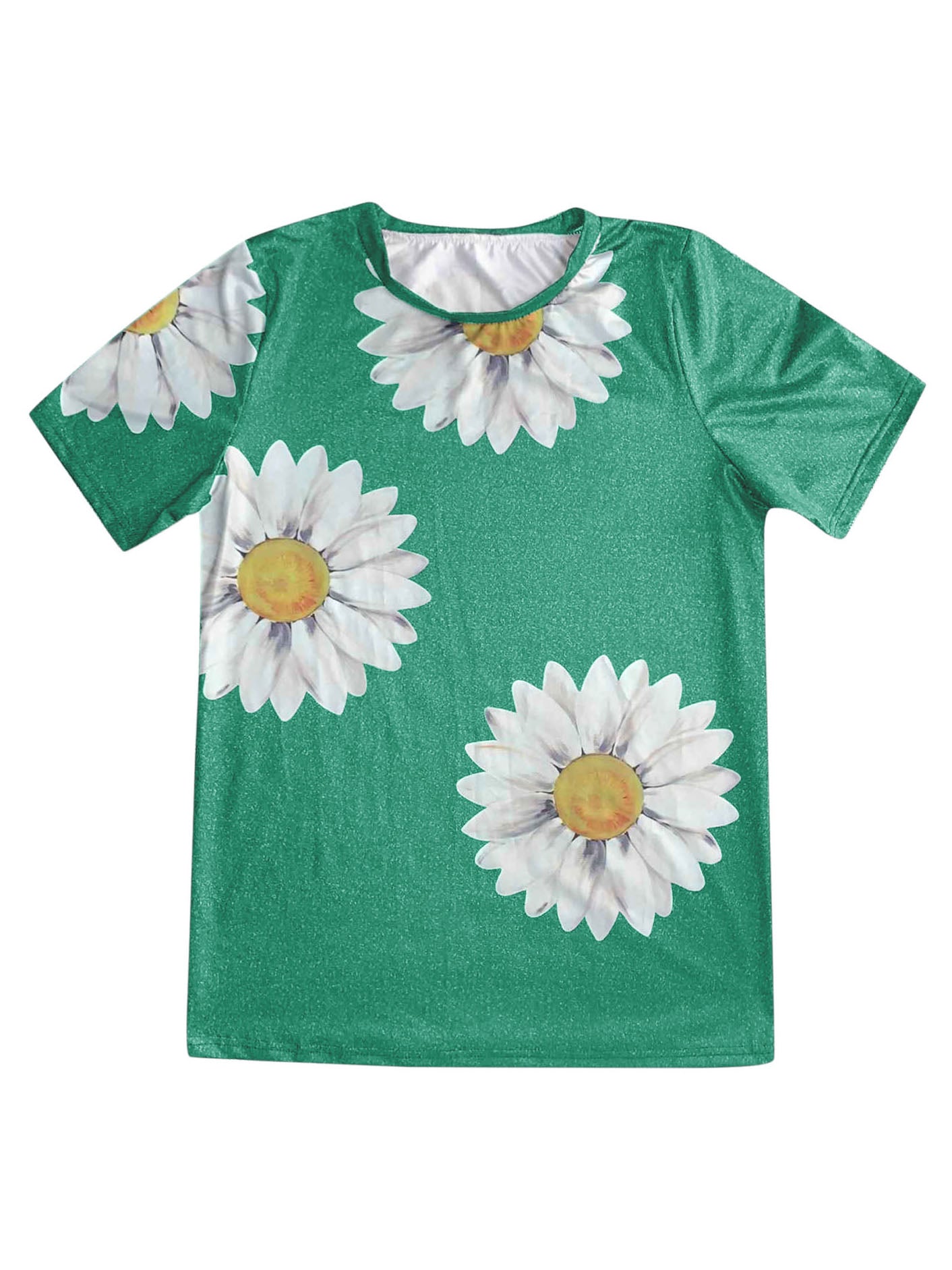 Daisy Print Round Neck Short Sleeve T-Shirt