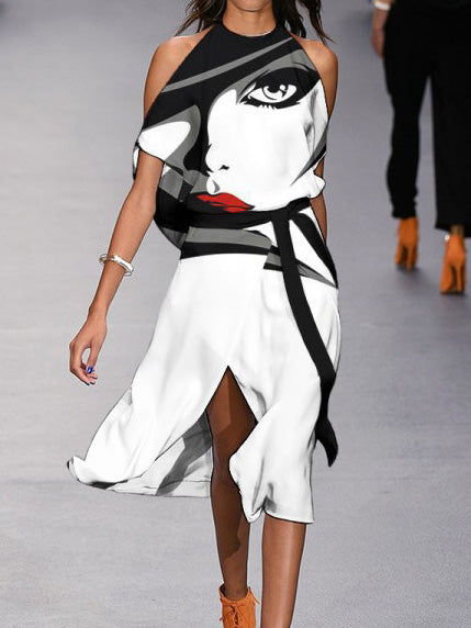 Women's Dresses Off-Shoulder Face Leopard Print Halter Dress