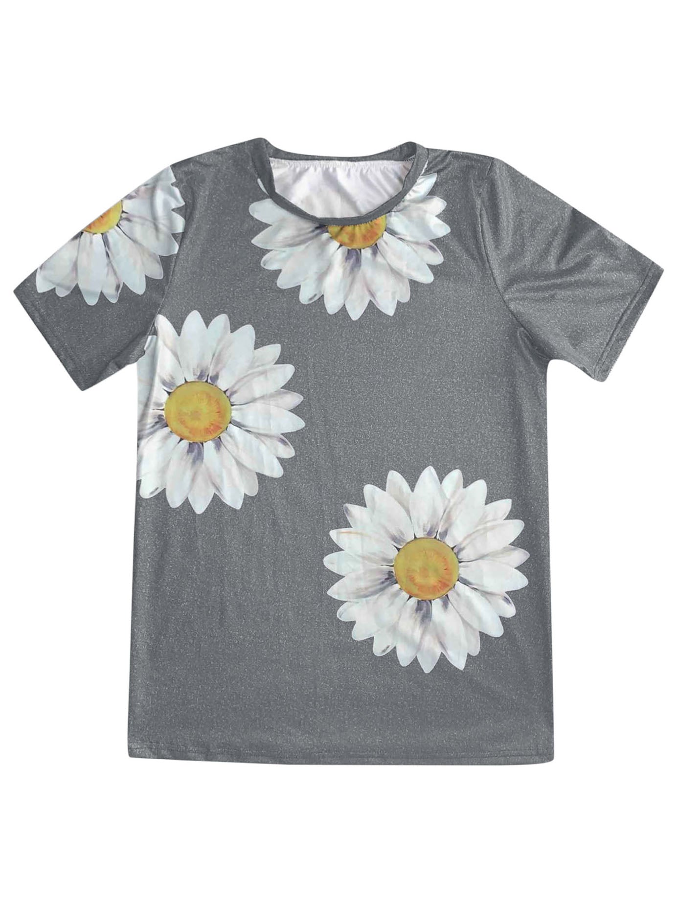 Daisy Print Round Neck Short Sleeve T-Shirt