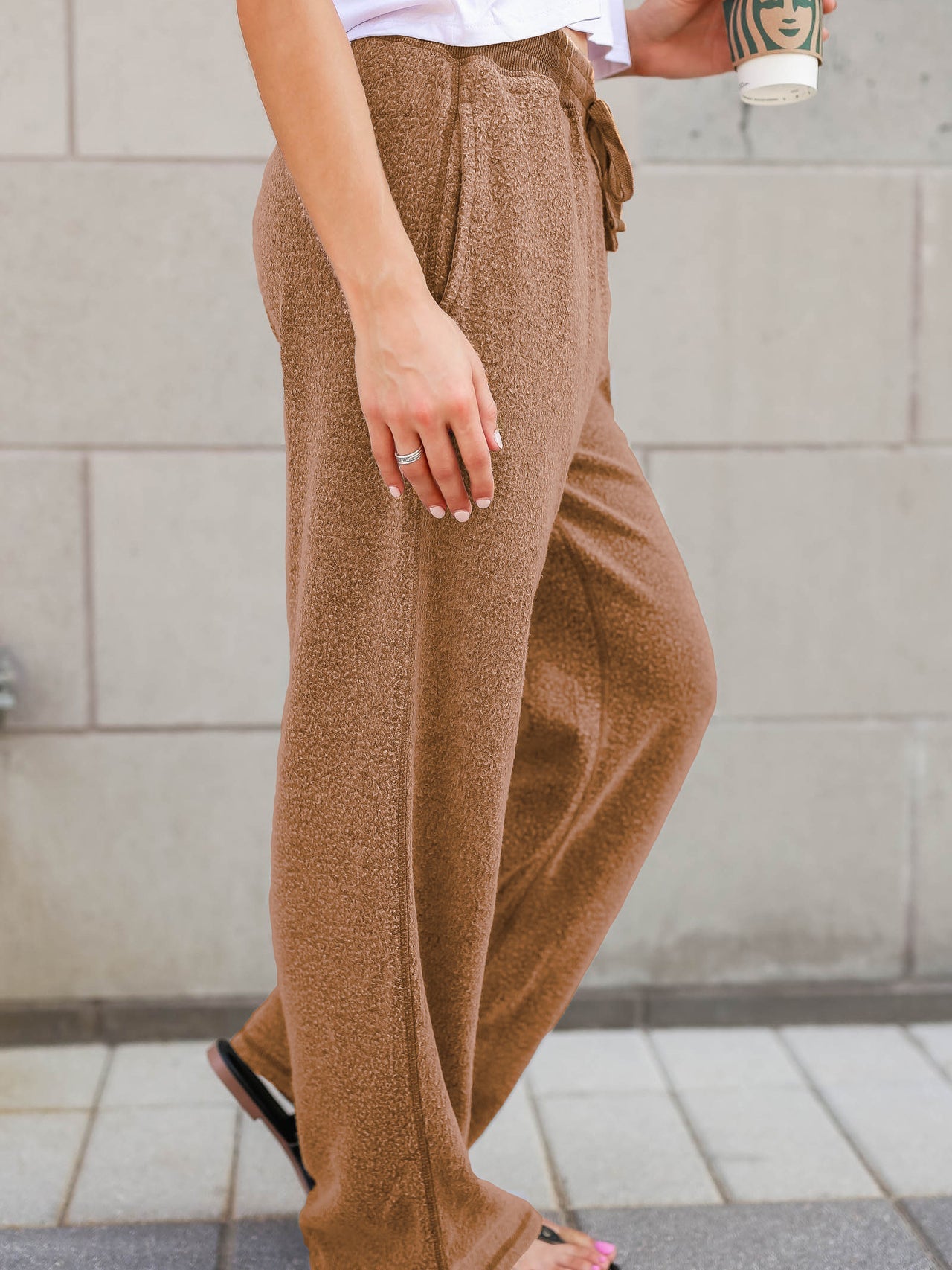 Women's Pants Loose Plush Elastic Waist Pocket Casual Pants