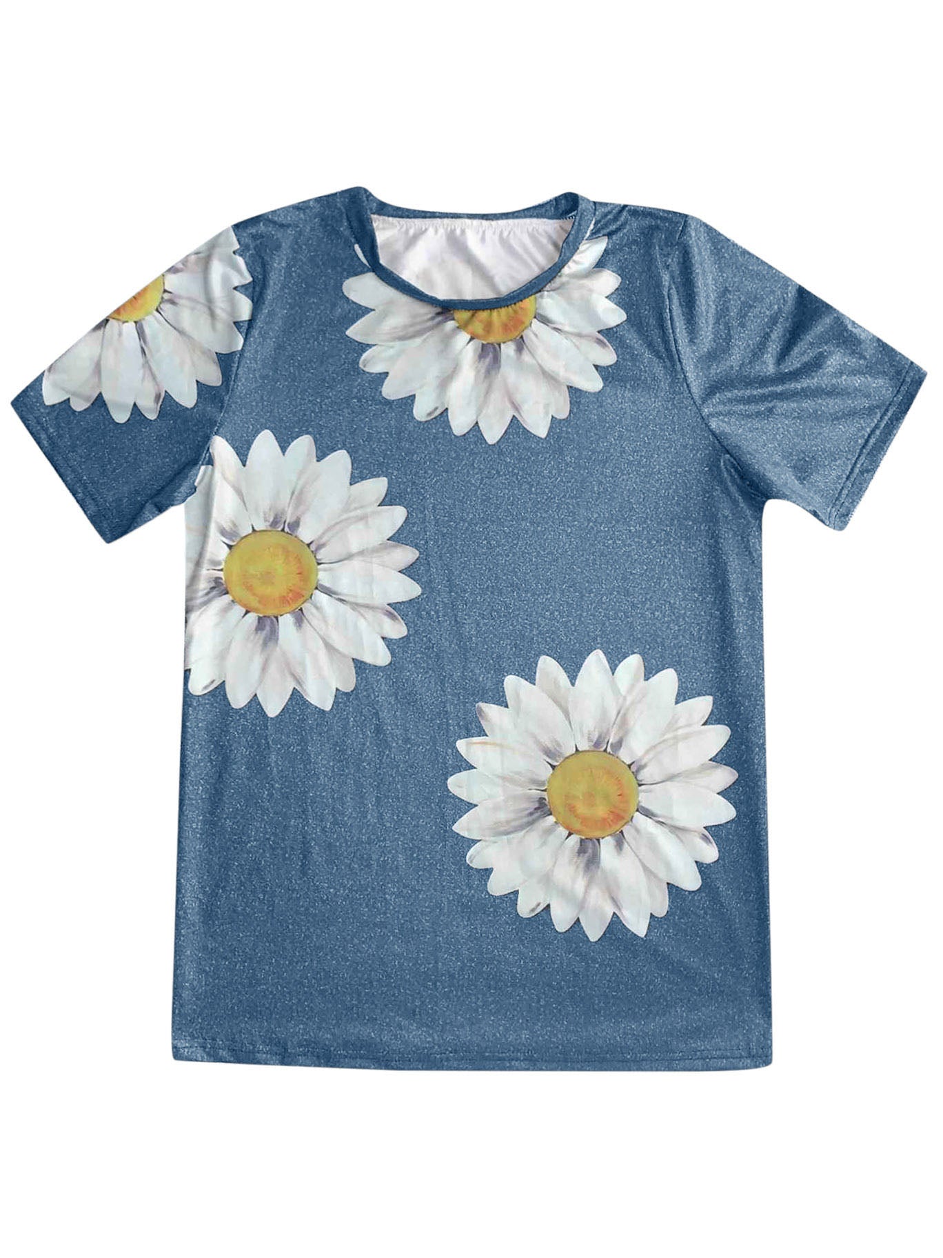 Daisy Print Round Neck Short Sleeve T-Shirt