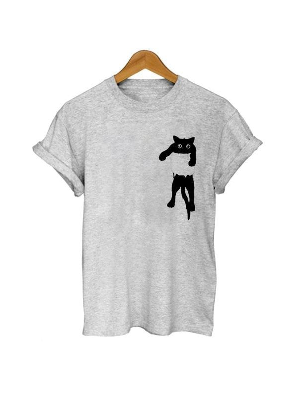 a Pocket Cat T-shirt Women's Cute Black Kitty - INS | Online Fashion Free Shipping Clothing, Dresses, Tops, Shoes