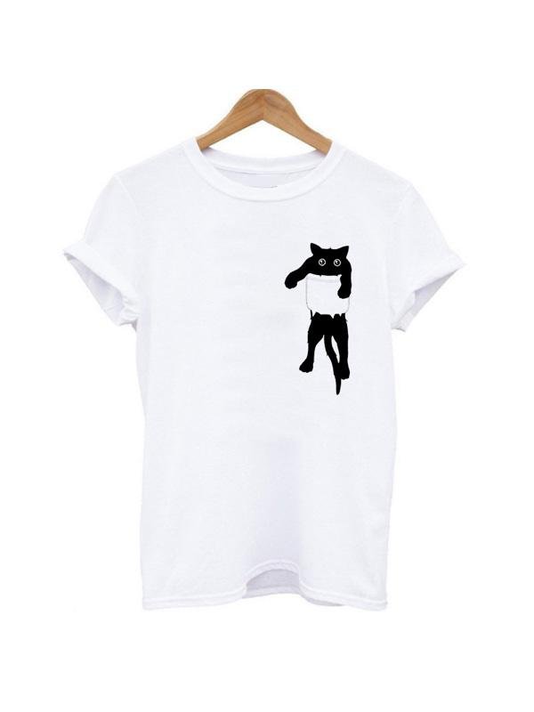 a Pocket Cat T-shirt Women's Cute Black Kitty - INS | Online Fashion Free Shipping Clothing, Dresses, Tops, Shoes