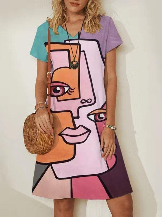 Abstract Painting Printed Mini Dresses - Mini Dresses - INS | Online Fashion Free Shipping Clothing, Dresses, Tops, Shoes - 10/06/2021 - Color_Green - Color_Purple