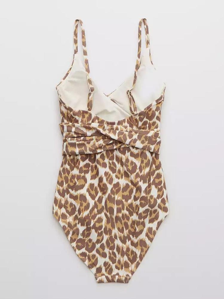 Animal Print Wrap One Piece Swimsuit - Swimsuits - INS | Online Fashion Free Shipping Clothing, Dresses, Tops, Shoes - Colour_Dusty Mushroom - Colour_Raw Sienna - One-piece