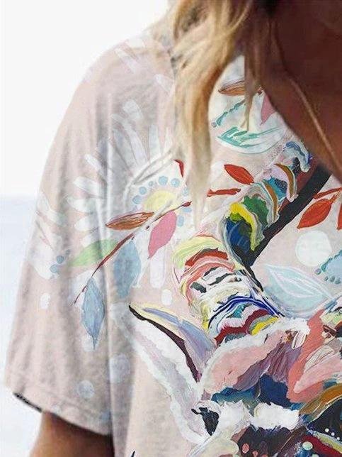 Animal Printed V-neck Short-sleeved T-shirt - T-shirts - INS | Online Fashion Free Shipping Clothing, Dresses, Tops, Shoes - 07/06/2021 - Color_Blue - Color_Green