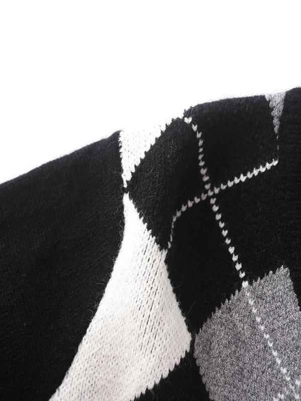 Argyle Graphic Button Up Cardigan - INS | Online Fashion Free Shipping Clothing, Dresses, Tops, Shoes