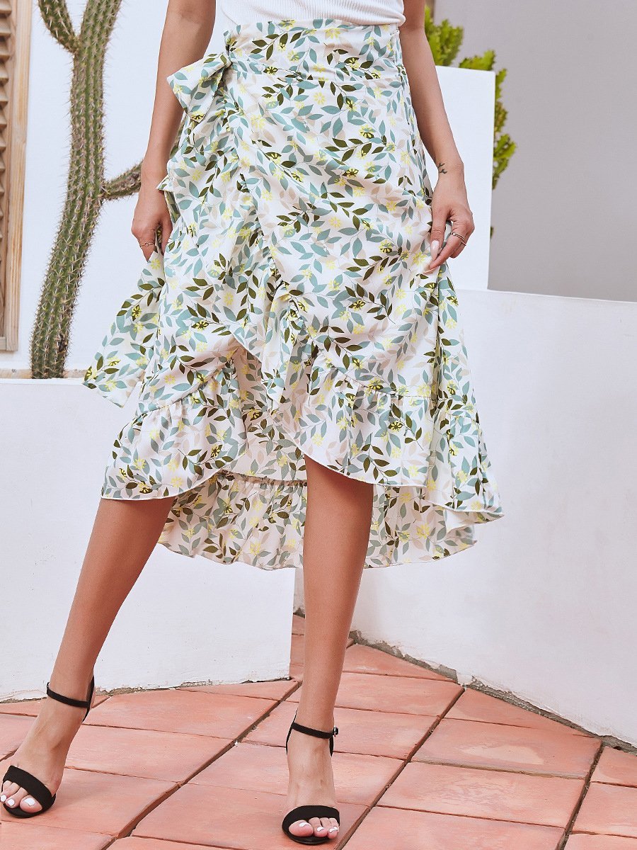 Bandage Split Irregular Floral Chiffon Skirt - Skirts - INS | Online Fashion Free Shipping Clothing, Dresses, Tops, Shoes - 09/07/2021 - 20-30 - Bottoms