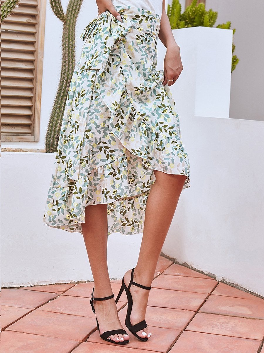 Bandage Split Irregular Floral Chiffon Skirt - Skirts - INS | Online Fashion Free Shipping Clothing, Dresses, Tops, Shoes - 09/07/2021 - 20-30 - Bottoms